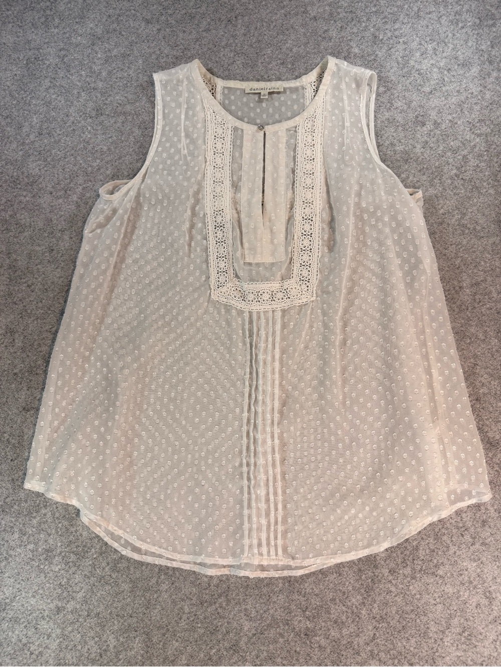 Daniel Rainn White Sheer Swiss Dot Lace Blouse 2X Sleeveless Boho Top